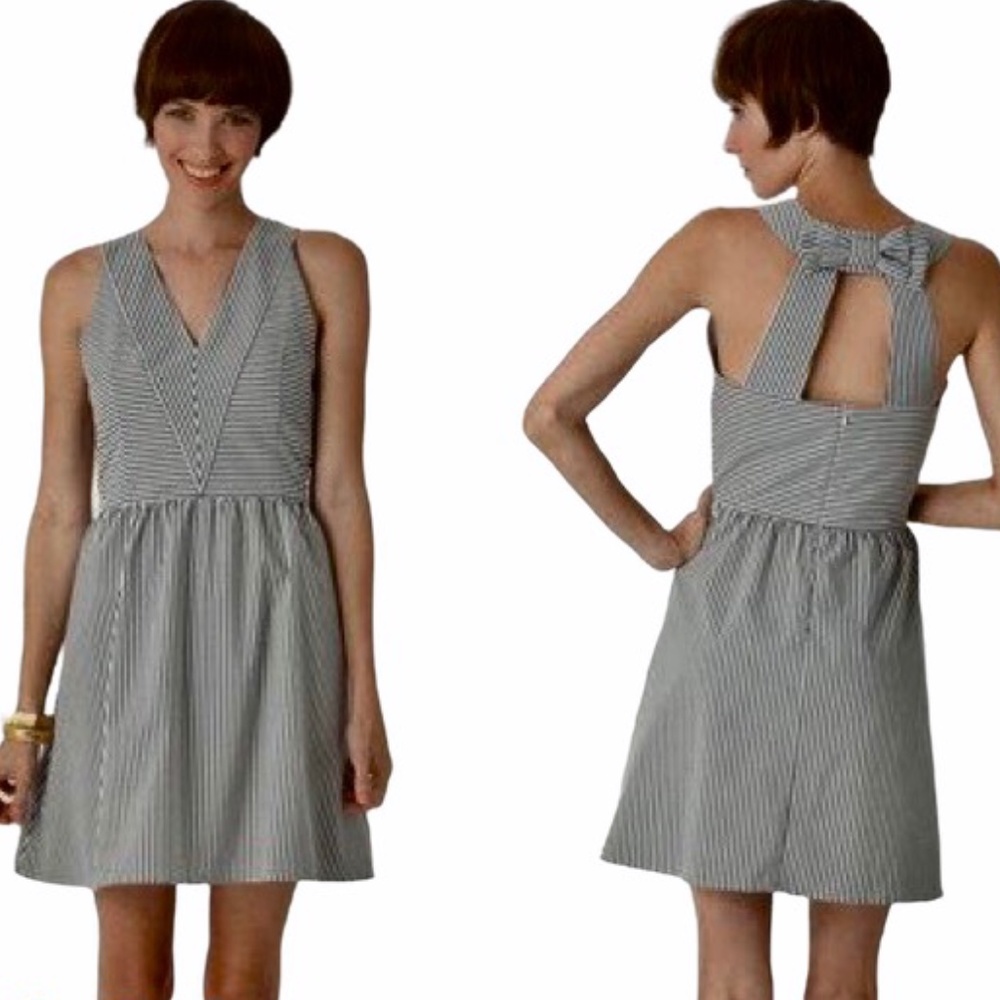 dear creatures White and Gray Striped V-Neck Sundress